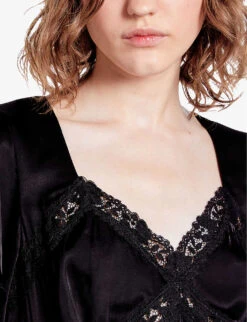 THE KOOPLES Lace-trim Short-sleeve Woven Top -Sweaty Betty Store R04187766 BLACK ALT04