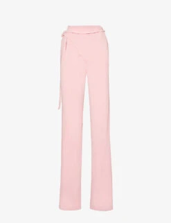 Slip-pocket Wrap-around Straight-leg High-rise Organic-cotton Trousers