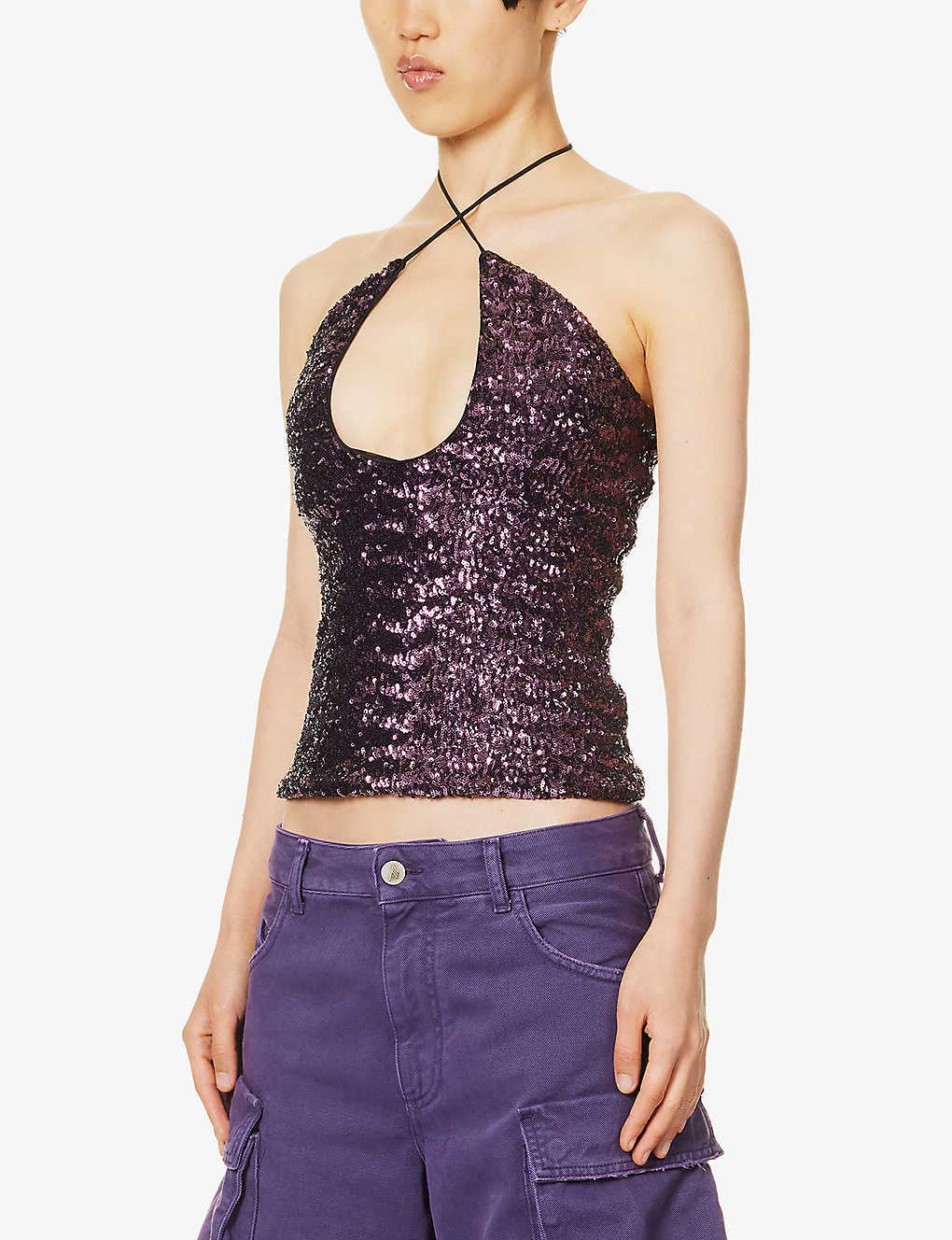 Alix Glitter-embellished Woven Top 5 Alix Glitter-embellished Woven Top - Image 3