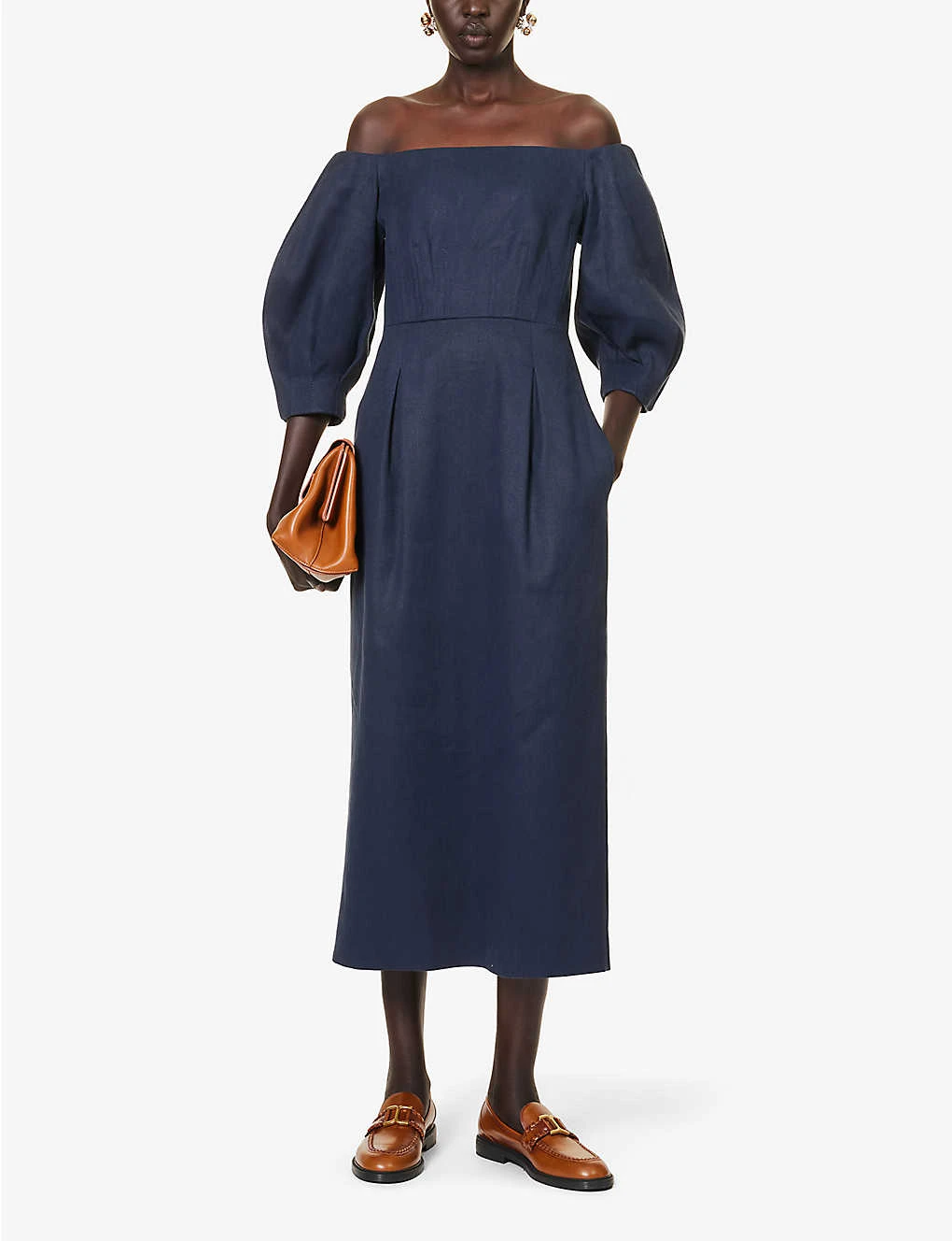 Majano Puff-sleeved Hemp And Cotton-blend Midi Dress 4 Majano Puff-sleeved Hemp And Cotton-blend Midi Dress - Image 2