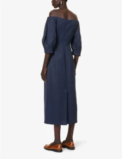 Majano Puff-sleeved Hemp And Cotton-blend Midi Dress 11 Majano Puff-sleeved Hemp And Cotton-blend Midi Dress -Sweaty Betty Store R04189131 DARKNAVY ALT03