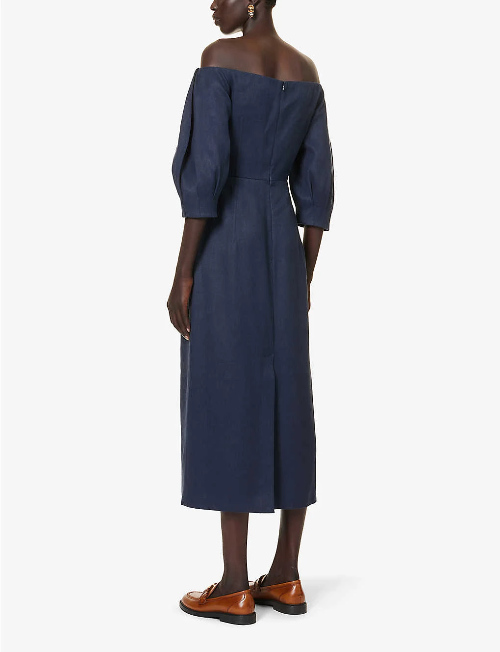 Majano Puff-sleeved Hemp And Cotton-blend Midi Dress 6 Majano Puff-sleeved Hemp And Cotton-blend Midi Dress - Image 4