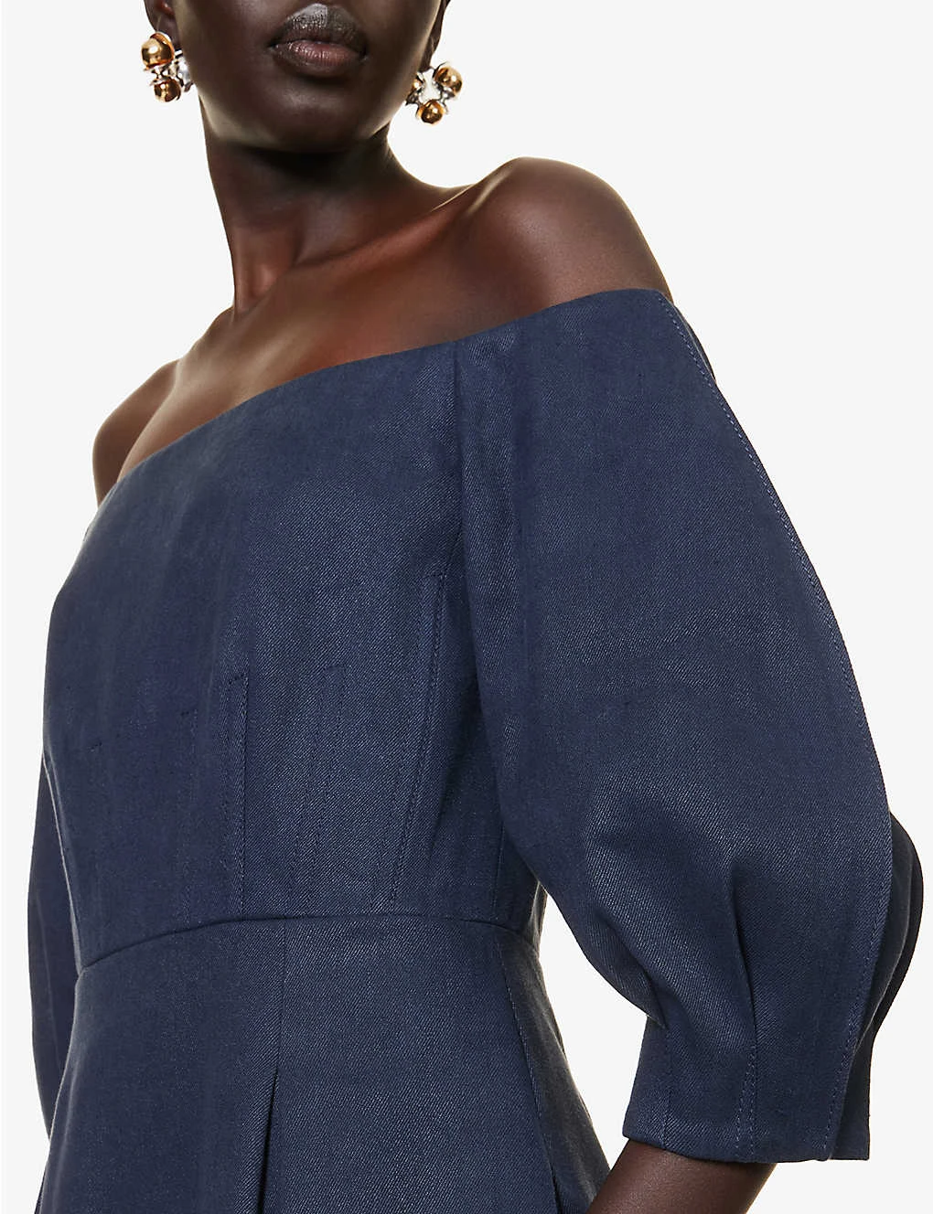 Majano Puff-sleeved Hemp And Cotton-blend Midi Dress 7 Majano Puff-sleeved Hemp And Cotton-blend Midi Dress - Image 5