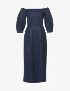 Majano Puff-sleeved Hemp And Cotton-blend Midi Dress