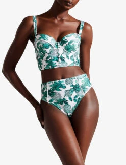 Ted Baker Nayome Cupped Floral-print Bikini Top -Sweaty Betty Store R04189306 GREEN ALT02