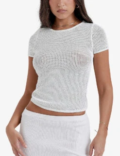 Yves Round-neck Crochet-knit Woven Top 7 Yves Round-neck Crochet-knit Woven Top -Sweaty Betty Store R04189605 WHITE ALT02