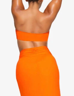 Knot-front Split-leg Recycled Stretch-nylon Sarong -Sweaty Betty Store R04189631 ORANGE ALT03