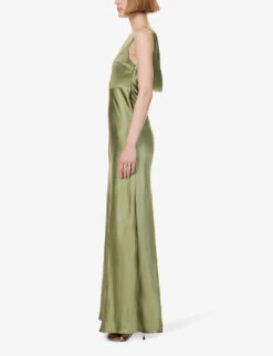 Cowl-back Sleeveless Satin Maxi Dress -Sweaty Betty Store R04189829 MOSSGREEN ALT02