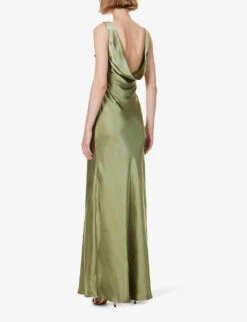 Cowl-back Sleeveless Satin Maxi Dress -Sweaty Betty Store R04189829 MOSSGREEN ALT03