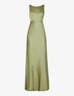 Cowl-back Sleeveless Satin Maxi Dress