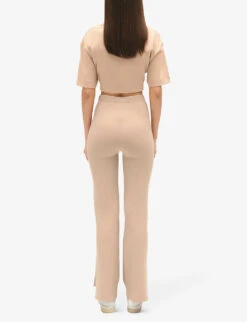 CLAUDIE PIERLOT Split-hem High-rise Straight-leg Woven Trousers 10 CLAUDIE PIERLOT Split-hem High-rise Straight-leg Woven Trousers -Sweaty Betty Store R04189893 NATURELS ALT03