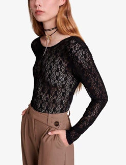 Maje Maiserane Long-sleeve Stretch-woven Top 9 Maje Maiserane Long-sleeve Stretch-woven Top -Sweaty Betty Store R04190238 NOIRGRIS ALT02