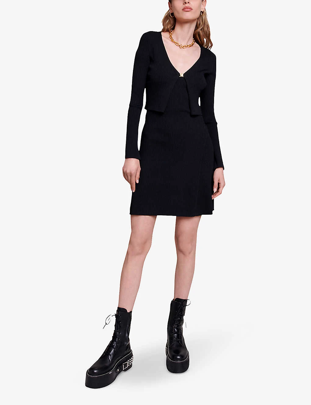 Maje Rimosia V-neck Two-in-one Knitted Mini Dress 4 Maje Rimosia V-neck Two-in-one Knitted Mini Dress - Image 2