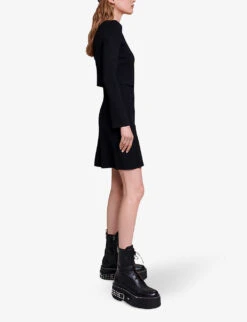 Maje Rimosia V-neck Two-in-one Knitted Mini Dress 9 Maje Rimosia V-neck Two-in-one Knitted Mini Dress -Sweaty Betty Store R04190420 NOIRGRIS ALT02