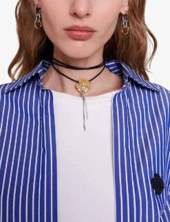 Maje Liago Logo-embroidered Stripe-pattern Layered Cotton T-shirt Shirt -Sweaty Betty Store R04190456 BLEUS ALT04