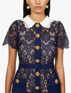 SELF PORTRAIT Guipure Collared Lace Midi Dress 12 SELF PORTRAIT Guipure Collared Lace Midi Dress -Sweaty Betty Store R04195769 NAVYEXCL ALT04