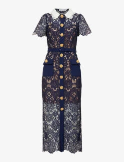 SELF PORTRAIT Guipure Collared Lace Midi Dress