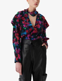IRO Martina Floral-print Silk Blouse -Sweaty Betty Store R04196500 BLA72 ALT02
