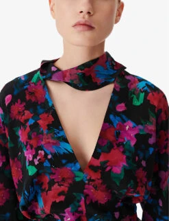 IRO Martina Floral-print Silk Blouse -Sweaty Betty Store R04196500 BLA72 ALT04