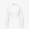 ALAIA Cross-over Cropped Cotton Shirt 1 ALAIA Cross-over Cropped Cotton Shirt -Sweaty Betty Store R04196697 BLANC M