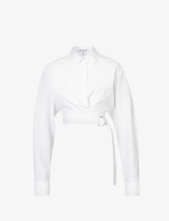 ALAIA Cross-over Cropped Cotton Shirt