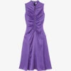 Sandro Titanic Ruched-bodice Sleeveless Satin Midi Dress 1 Sandro Titanic Ruched-bodice Sleeveless Satin Midi Dress -Sweaty Betty Store R04197708 VIOLETS M