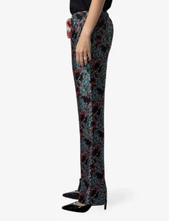 Zadig & Voltaire Pomy Floral-jacquard Straight-leg Mid-rise Woven Trousers 9 Zadig & Voltaire Pomy Floral-jacquard Straight-leg Mid-rise Woven Trousers -Sweaty Betty Store R04198979 NOIR ALT02