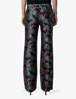 Zadig & Voltaire Pomy Floral-jacquard Straight-leg Mid-rise Woven Trousers 10 Zadig & Voltaire Pomy Floral-jacquard Straight-leg Mid-rise Woven Trousers -Sweaty Betty Store R04198979 NOIR ALT03