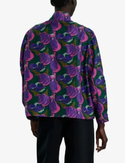 Soeur Violon Graphic-print High-neck Silk Shirt -Sweaty Betty Store R04202445 PRINT ALT02
