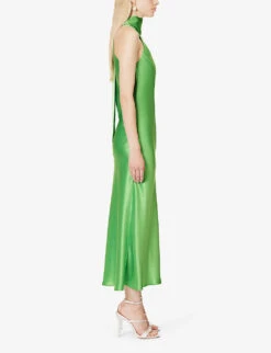 Sienna Halterneck Satin Midi Dress 9 Sienna Halterneck Satin Midi Dress -Sweaty Betty Store R04203280 PARISGREEN ALT02