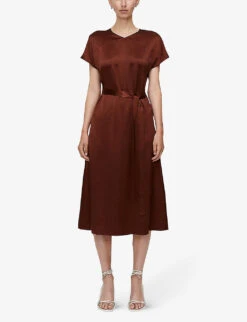 Joseph Dauphine Belted Silk Midi Dress -Sweaty Betty Store R04203750 MAHOGANY ALT02