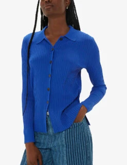 Whistles Collared Long-sleeve Ribbed Stretch-knit Shirt 9 Whistles Collared Long-sleeve Ribbed Stretch-knit Shirt -Sweaty Betty Store R04208551 BLUE ALT02