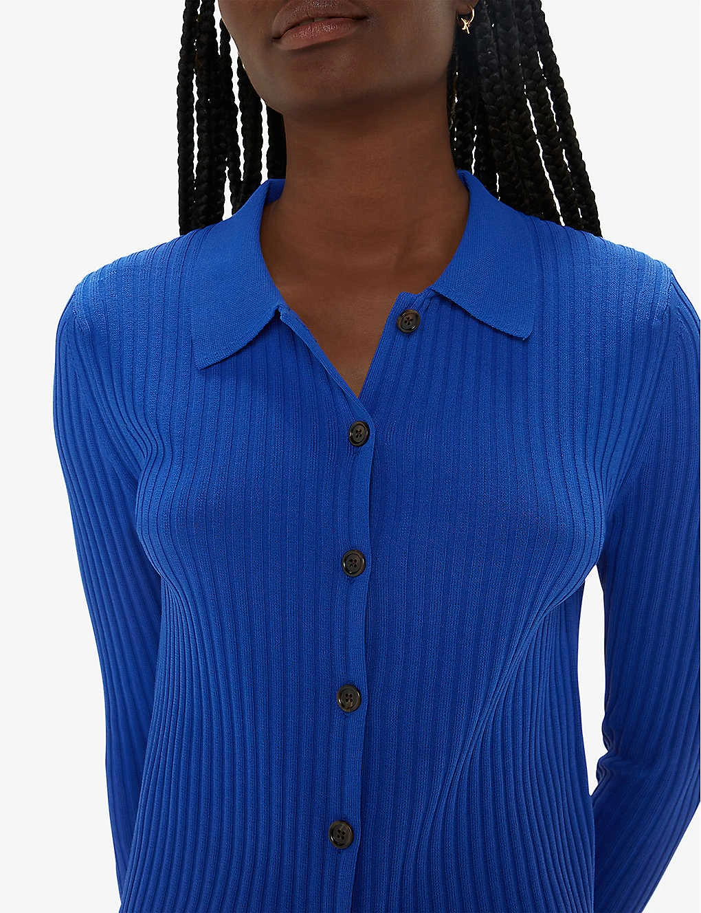 Whistles Collared Long-sleeve Ribbed Stretch-knit Shirt 7 Whistles Collared Long-sleeve Ribbed Stretch-knit Shirt - Image 5