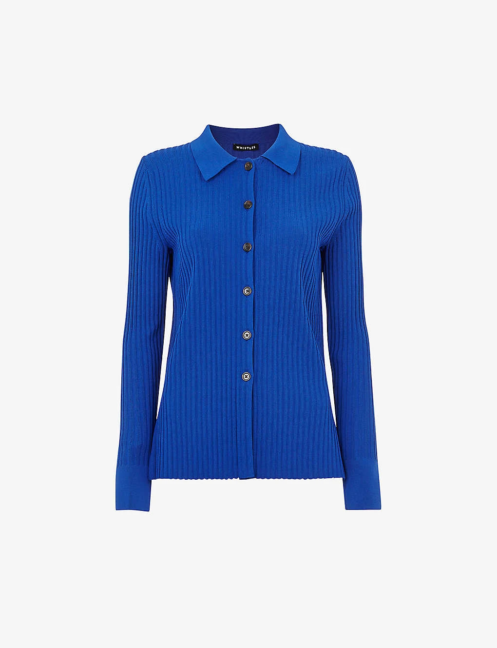 Whistles Collared Long-sleeve Ribbed Stretch-knit Shirt 3 Whistles Collared Long-sleeve Ribbed Stretch-knit Shirt